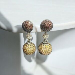 Judith Ripka Drop Earrings with Multi stone pave cz’s in Sterling Silver